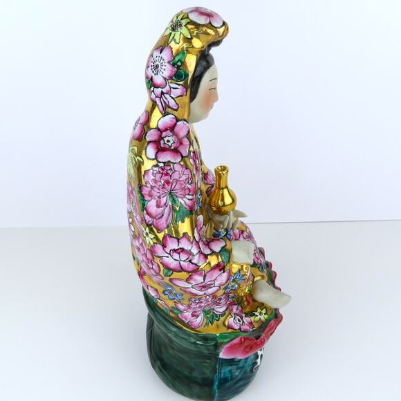 Vintage 11" Porcelain Guanyin Statue TPC China Mid Century Kwan Yin Famille Rose - Picture 4 of 11